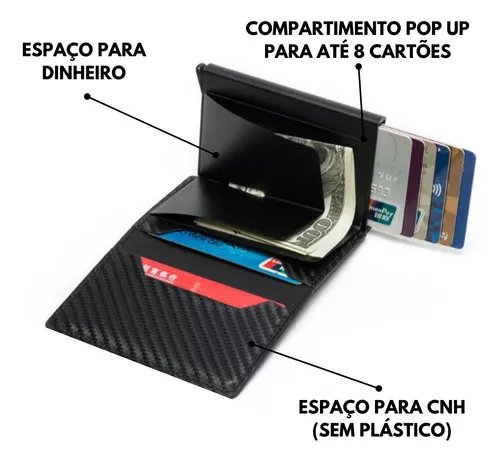 Carteira Porta Cartões Automática Antifurto RFID - Imagem 2